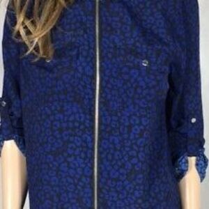 Blue Leopard Print Zip-Up Shirt